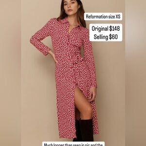 Reformation Red and White Long Sleeve Dress